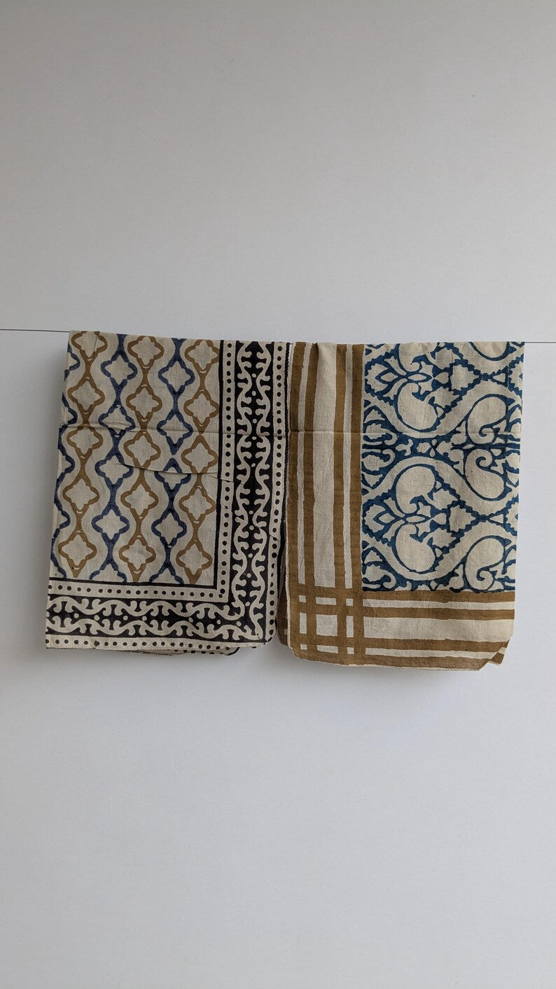 Handblock Printed Cotton Bandanas - Natural Dye, Handmade in India - Set of 10