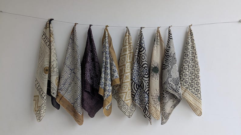 Indian Block Print Cotton Bandana Set: Handmade Yoga Head Wrap