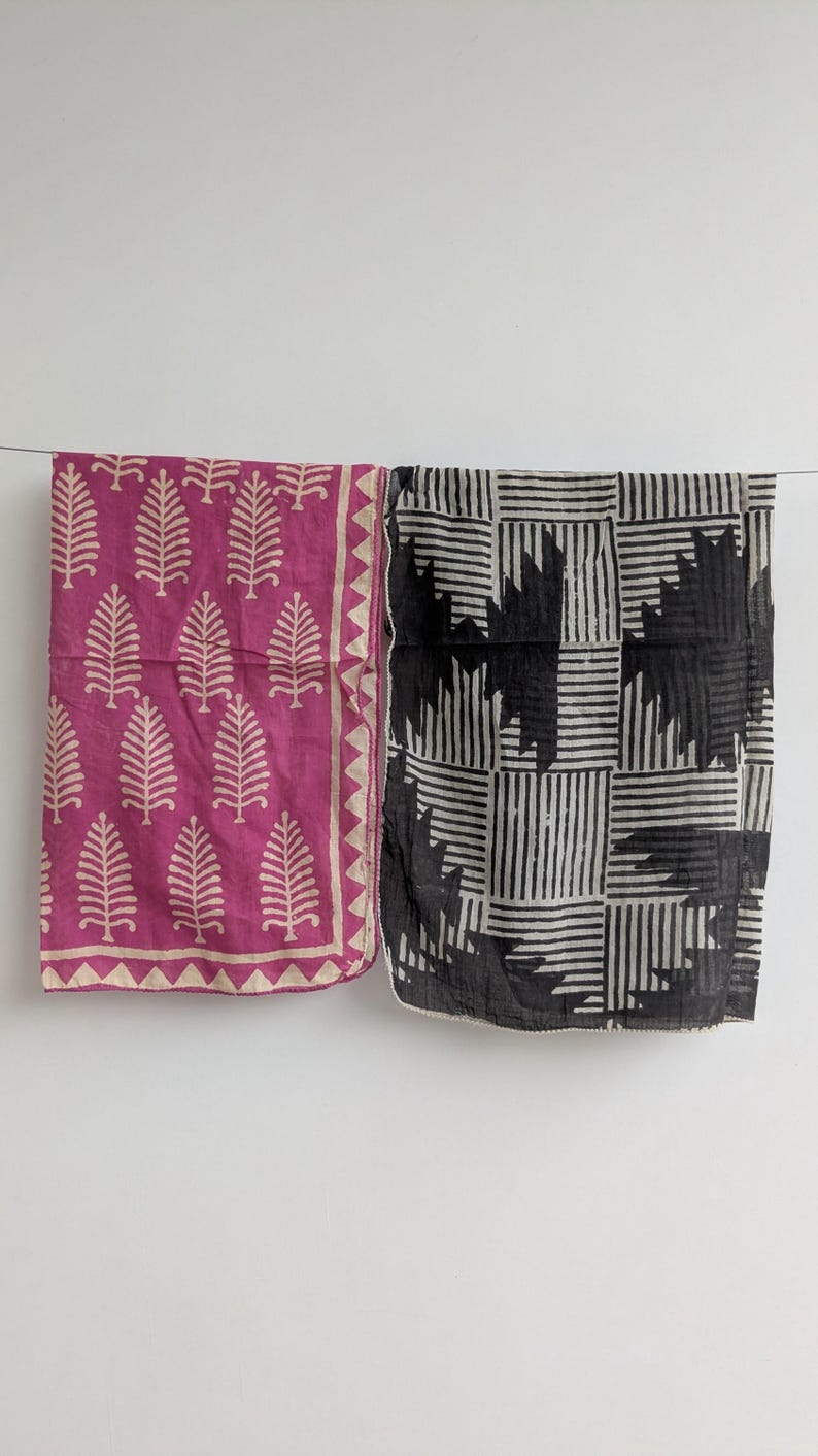Hand Block Print Cotton Bandana Set: Indian Fabric Summer Scarf