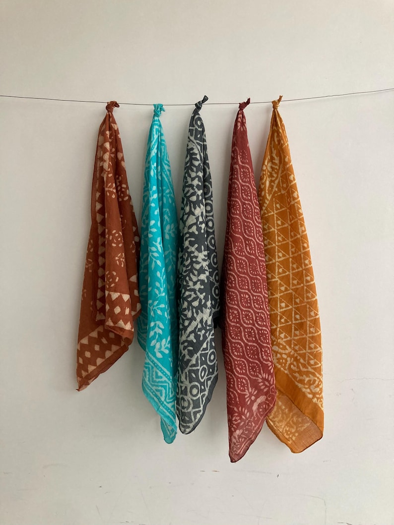 Set Of 10 hand printed bandana,Neckkerchief,Handkerchief,Headwraps made with natural colours