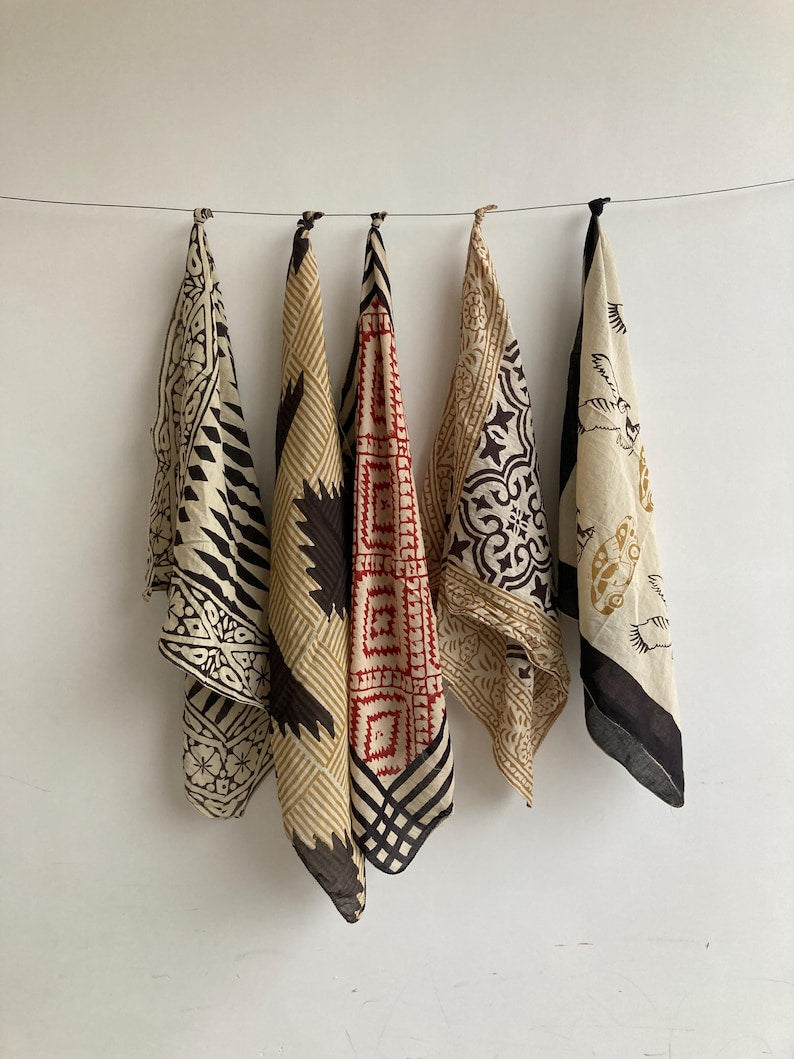 Handmade Floral Print Cotton Bandana Set: Boho Neckerchief