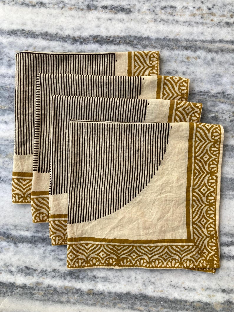 Set Of 4 Hand Block Printed Cotton Napkins