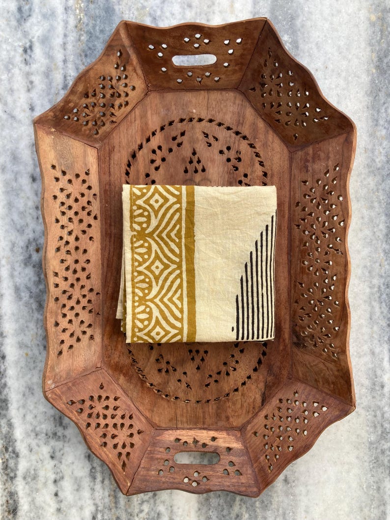 Set Of 4 Hand Block Printed Cotton Napkins