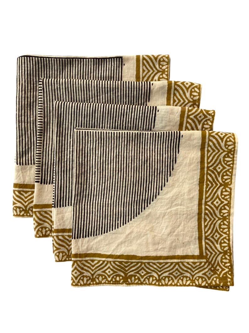Set Of 4 Hand Block Printed Cotton Napkins
