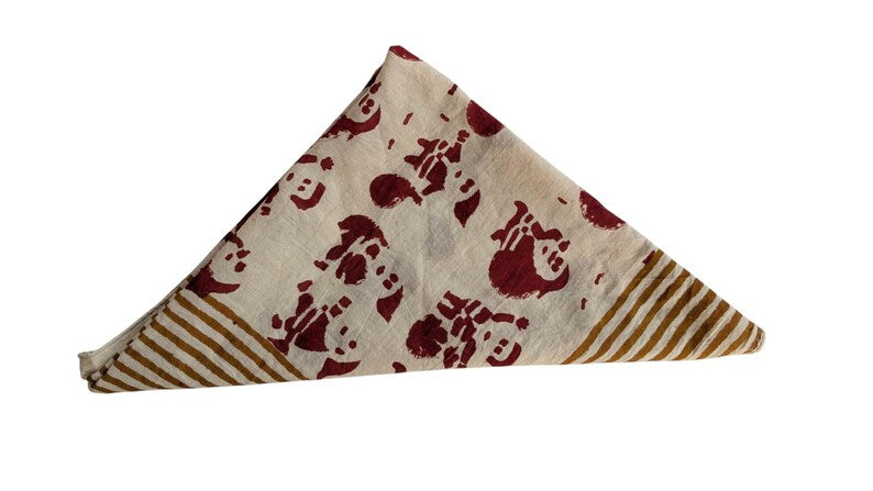 Set of 2 Red-Green Handblock Printed Christmas Bandanas, Organic Cotton Bandana Scarf