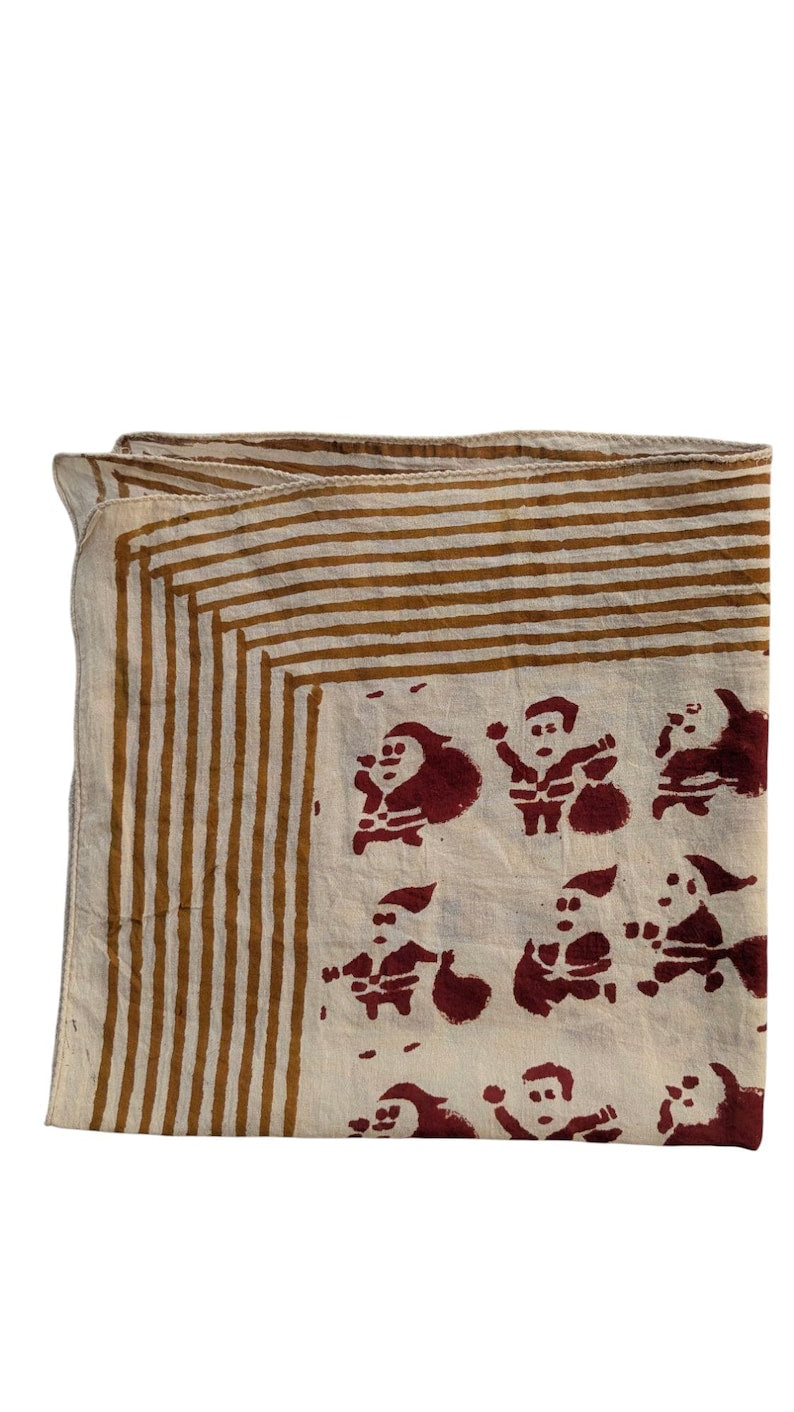 Set of 2 Red-Green Handblock Printed Christmas Bandanas, Organic Cotton Bandana Scarf