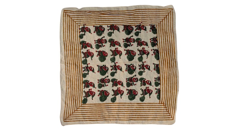 Green Handblock Printed Christmas Bandana, Organic Cotton Bandana and Scarf