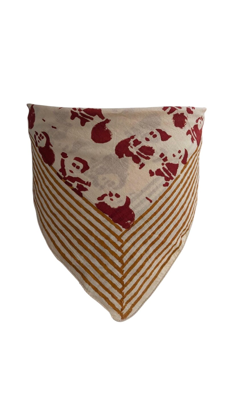 Set of 2 Red-Green Handblock Printed Christmas Bandanas, Organic Cotton Bandana Scarf