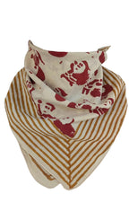 Set of 2 Red-Green Handblock Printed Christmas Bandanas, Organic Cotton Bandana Scarf