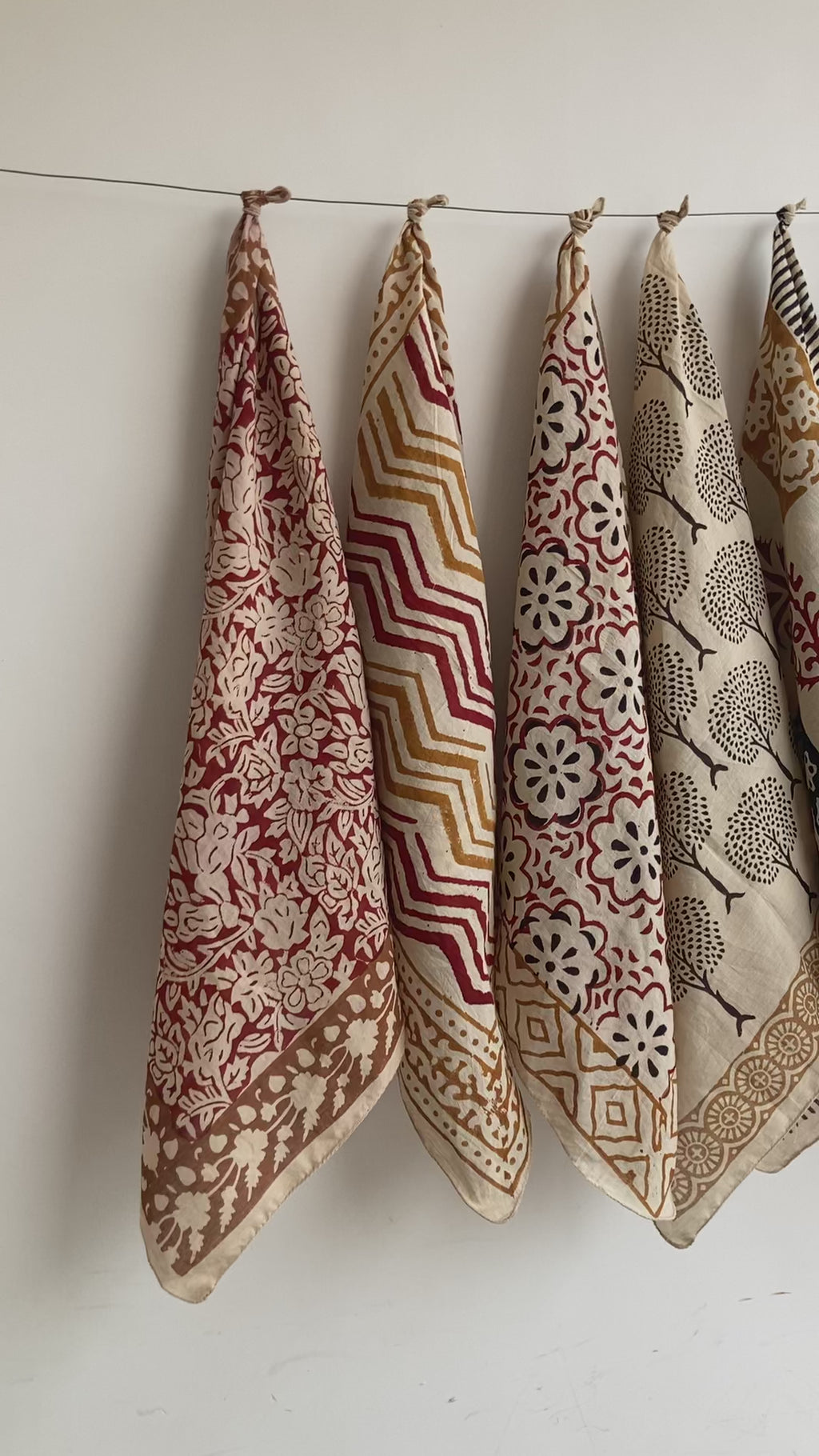 Hand Block Print Cotton Bandanas - Set of 10, Natural Dye