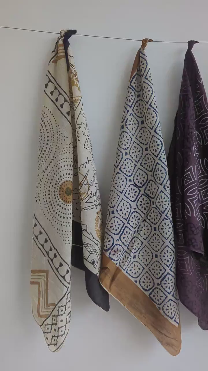 Indian Block Print Cotton Bandana Set: Handmade Yoga Head Wrap
