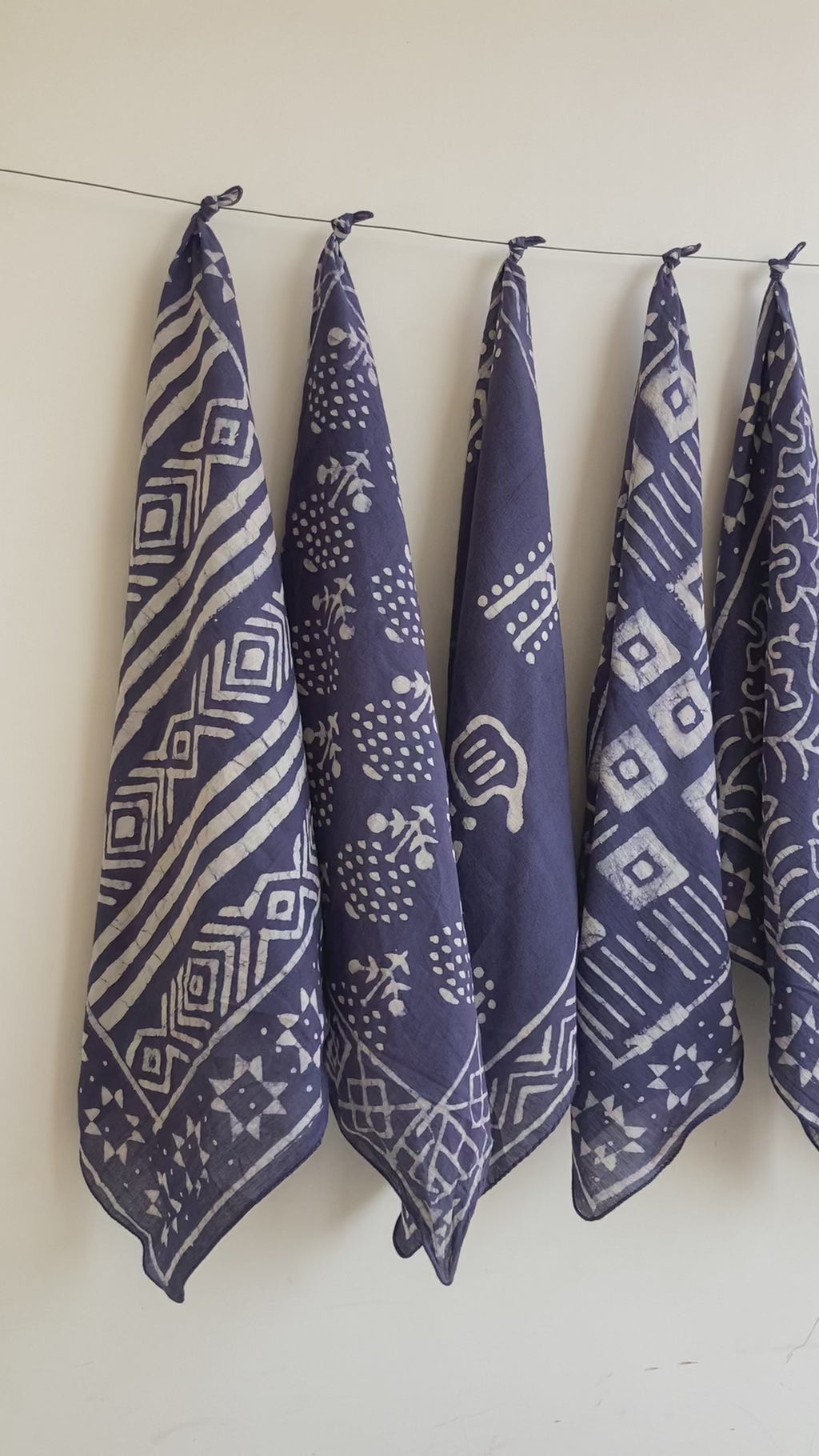 Set of 10 Organic Cotton Bandana, Hand Block Print Neckerchief