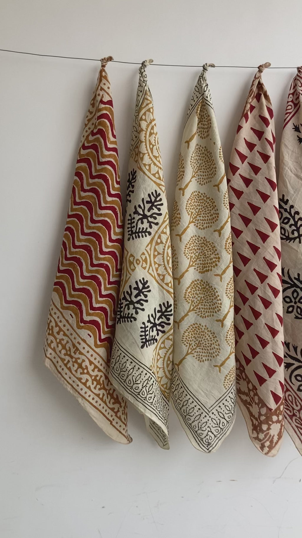 Hand Block Print Cotton Bandanas - Set of 10, Natural Dye