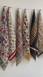 A Set of 10 Assorted Hand Block Printed Bandanas: Organic Cotton Scarfs (21x21" Inch)