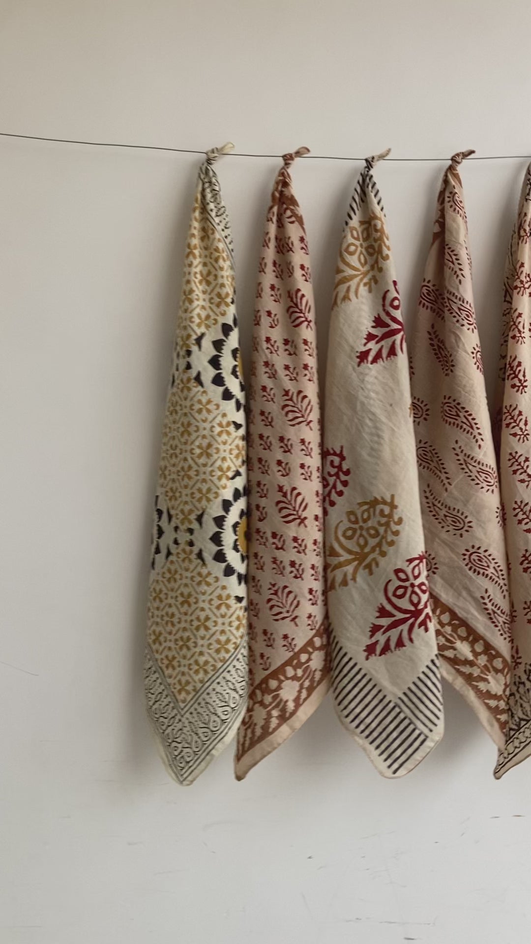 Hand Block Print Cotton Bandanas - Set of 10, Natural Dye
