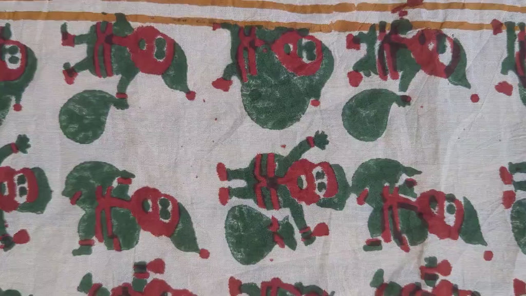 Set of 2 Red-Green Handblock Printed Christmas Bandanas, Organic Cotton Bandana Scarf