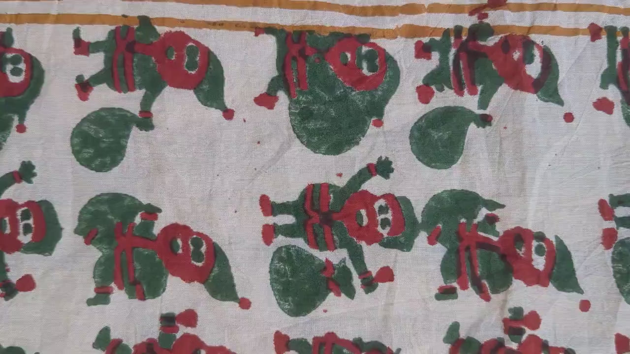 Set of 2 Red-Green Handblock Printed Christmas Bandanas, Organic Cotton Bandana Scarf