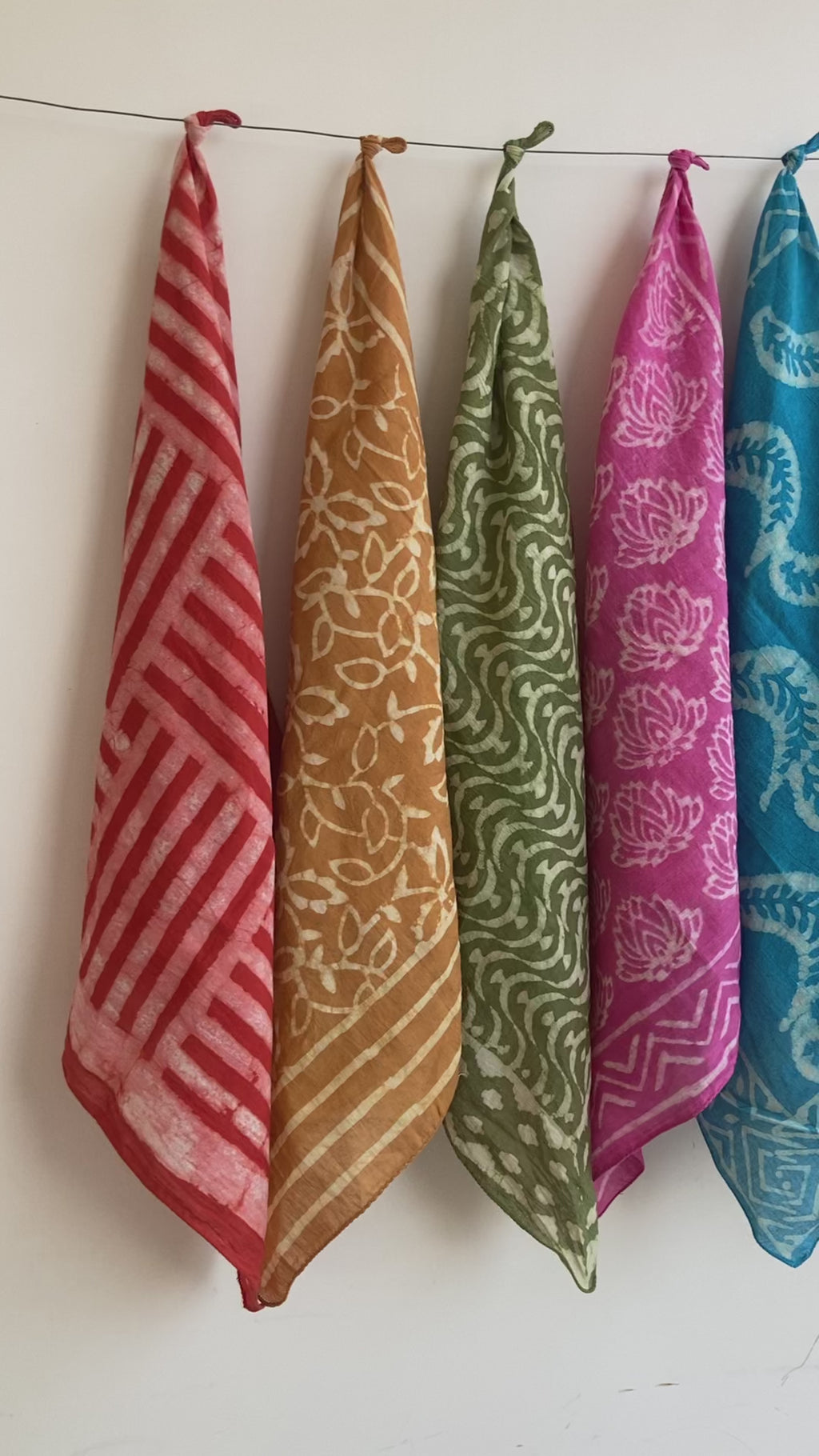 Organic Cotton Bandana Set of 10 : Paisley Scarf, Hand Block Print, Natural Dye