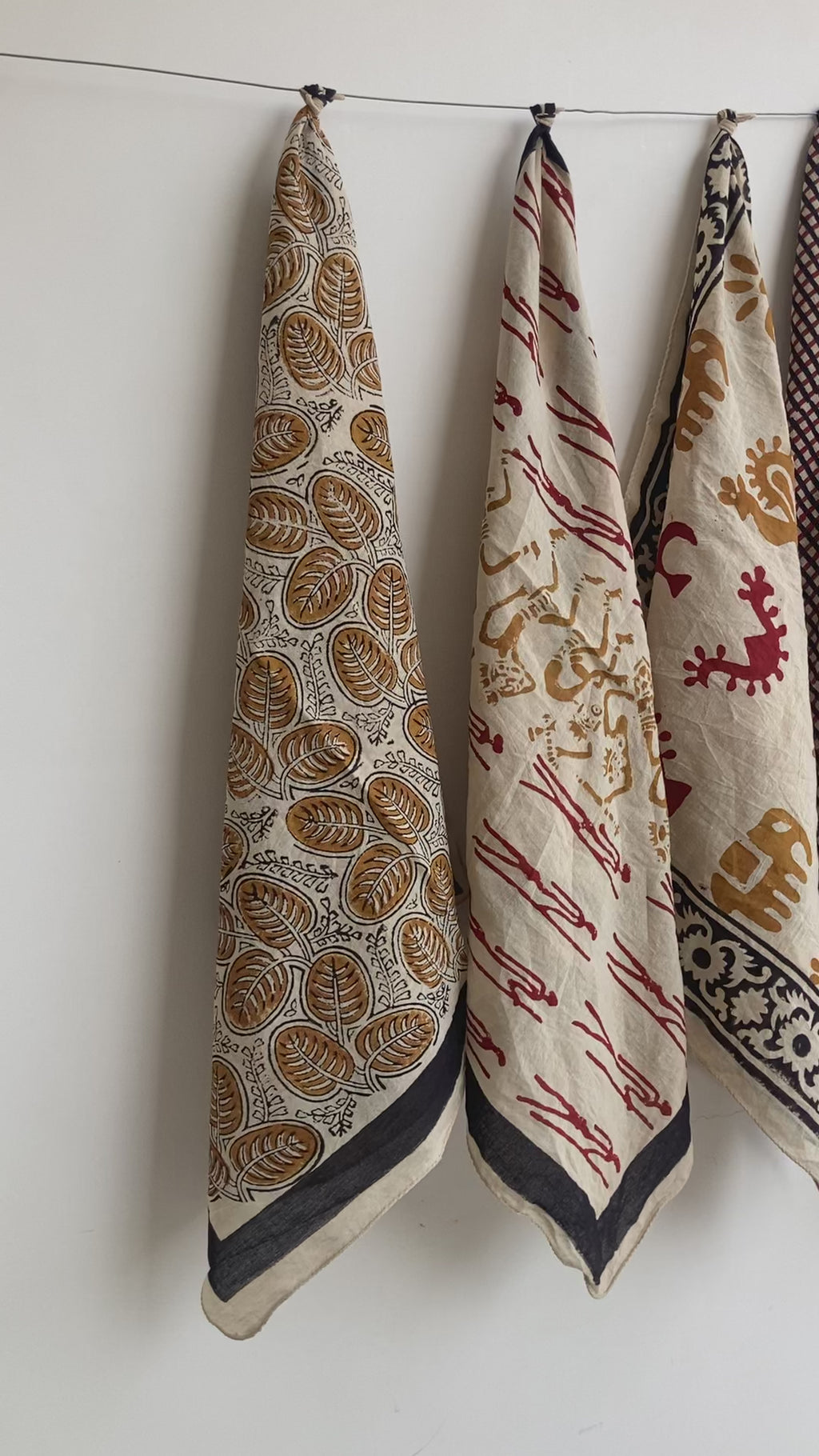 Hand Block Print Cotton Bandanas - Set of 5, Natural Dye