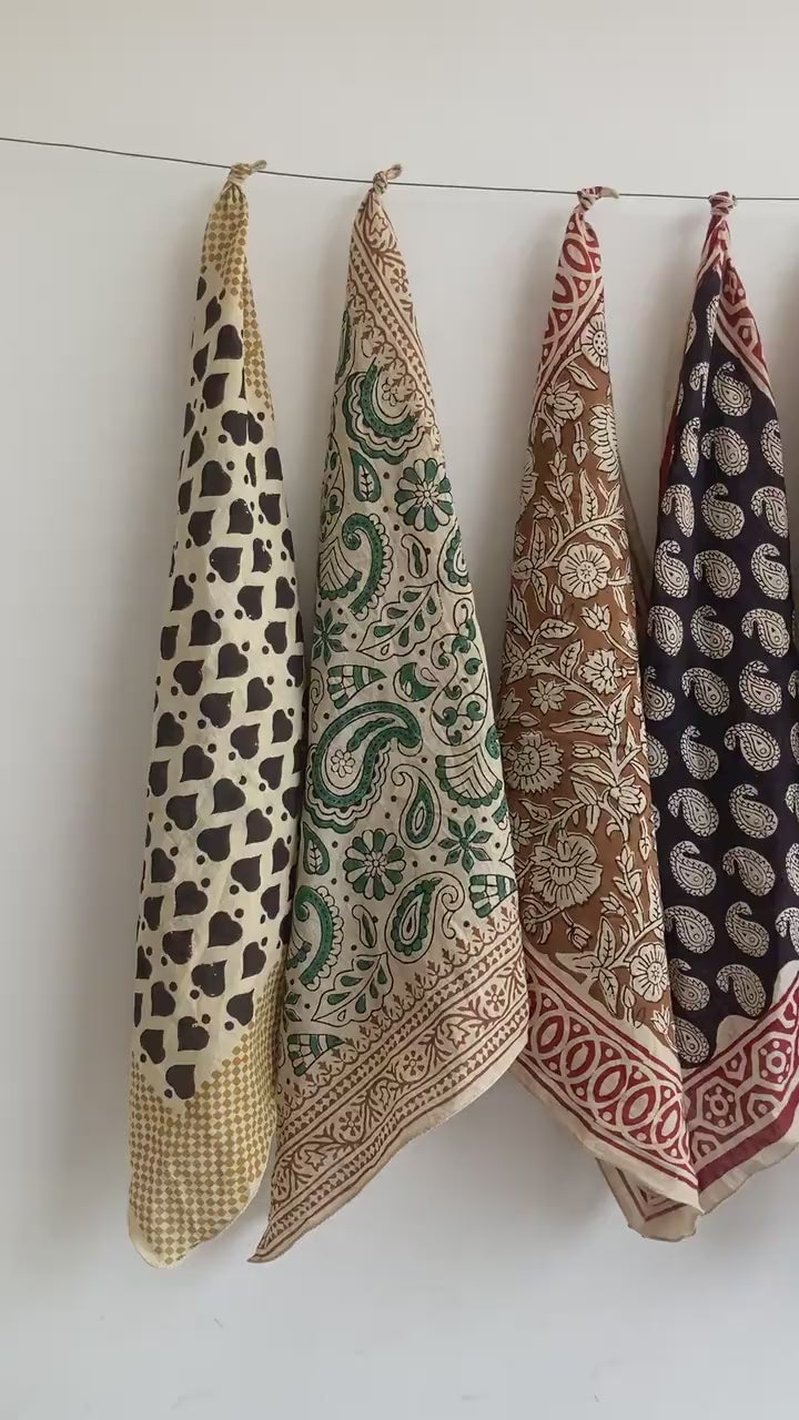 Hand Block Print Cotton Bandanas - Set of 10, Natural Dye