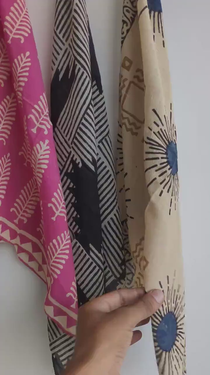 Hand Block Print Cotton Bandana Set: Indian Fabric Summer Scarf