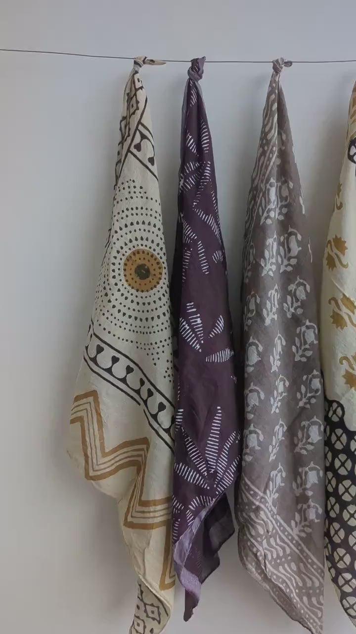 Hand Block Print Cotton Bandanas - Set of 5 - Natural Dye Scarf