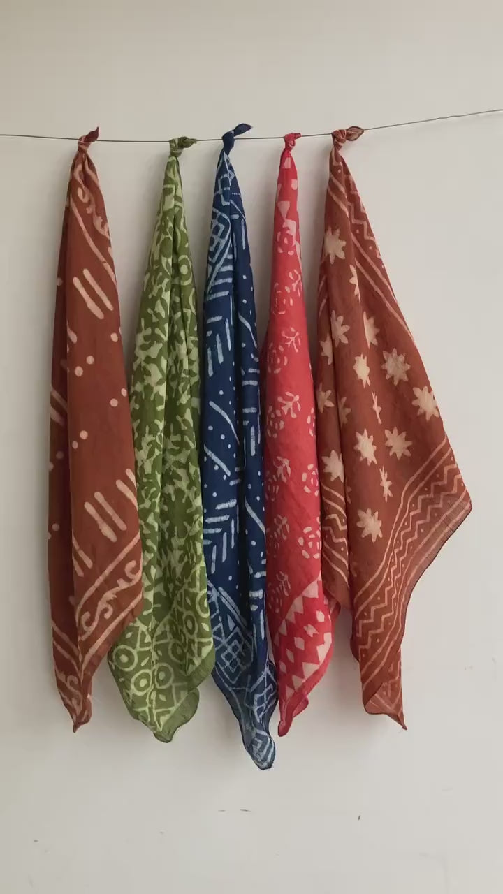 Handmade Cotton Bandana Set: Handblock Printed, Natural Dyes, Made in India