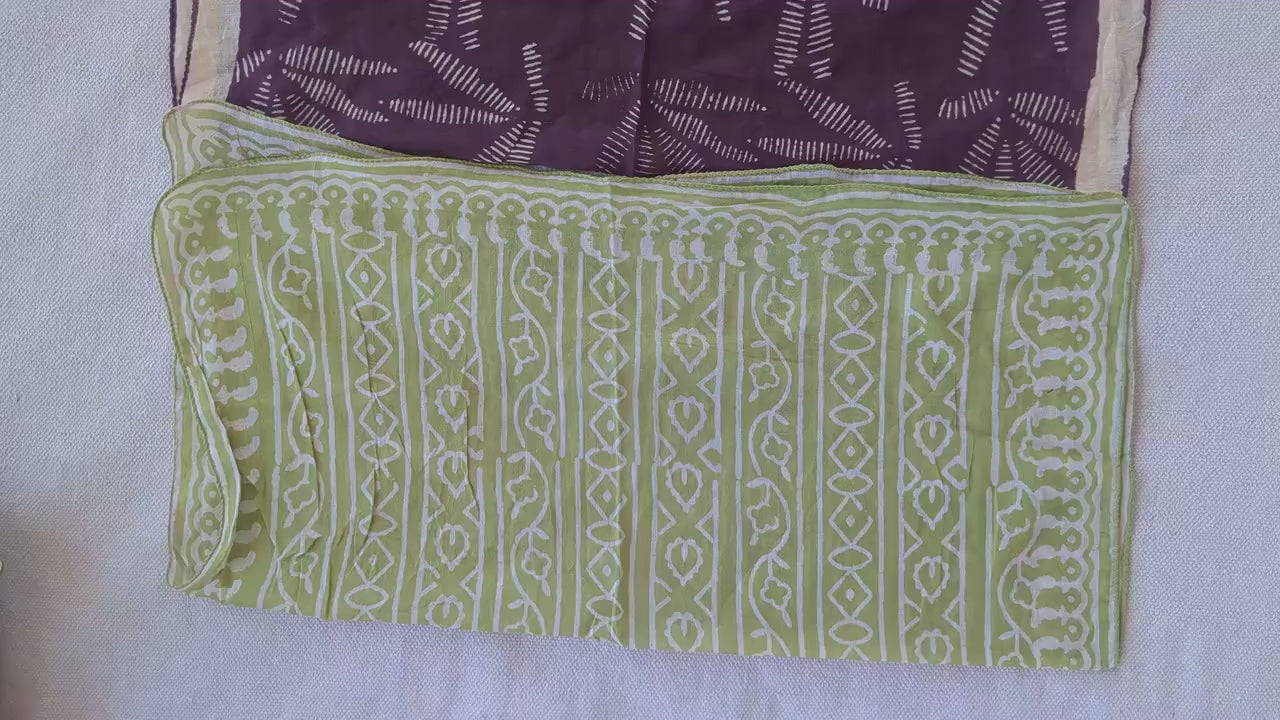 Handblock Printed Cotton Bandana Set: Bohemian Head Wrap, Natural Dye